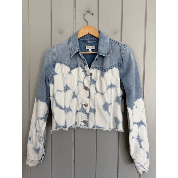 Shyanne Cropped Fray Denim Jacket M Medium Button Front Pockets Collar - Picture 1 of 5